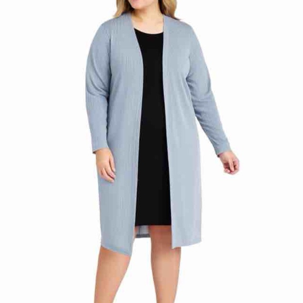 Ashley Stewart Ribbed Open Front Duster Jacket Chambray Blue NWT Size 18 20